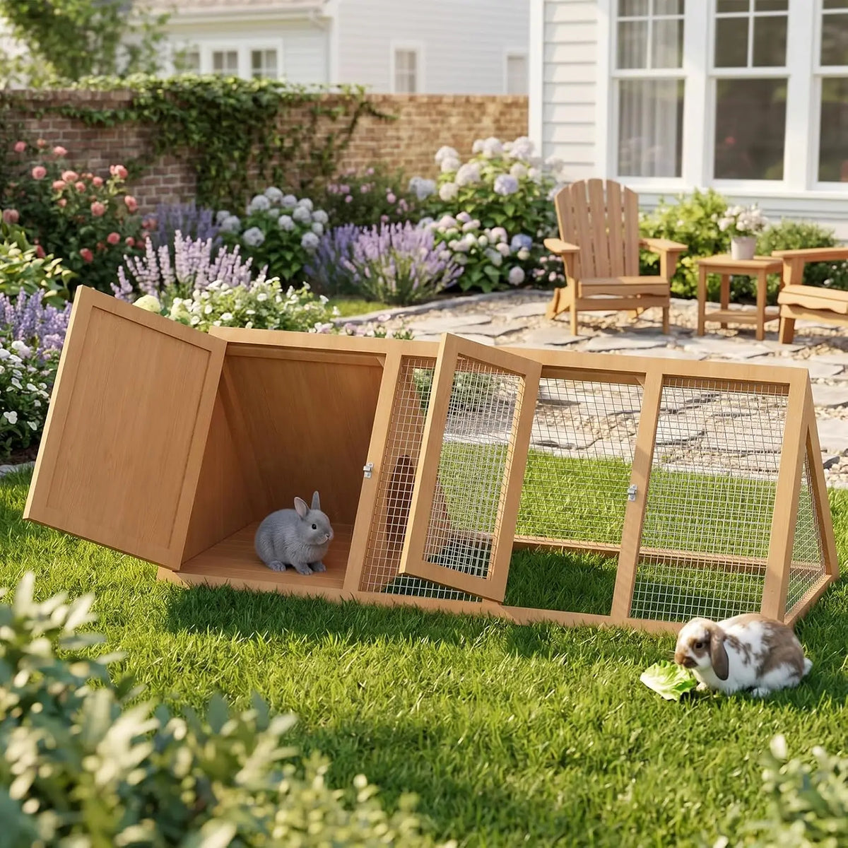 A Frame Wooden Rabbit Hutch And Quail Coop With Ventilating Wire Small Chicken Coop Run With 2 Doors Triangle Quail Cage Outdoor For Small Animal Garden Backyard And Farms