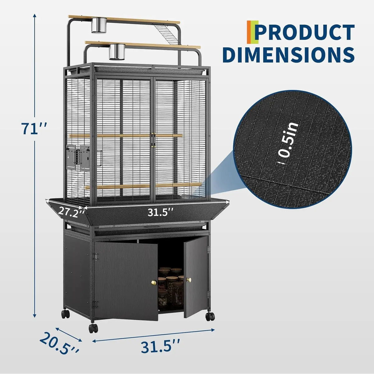 HiMISS Metal Bird Cage with Rolling Corner Stand and Playtop