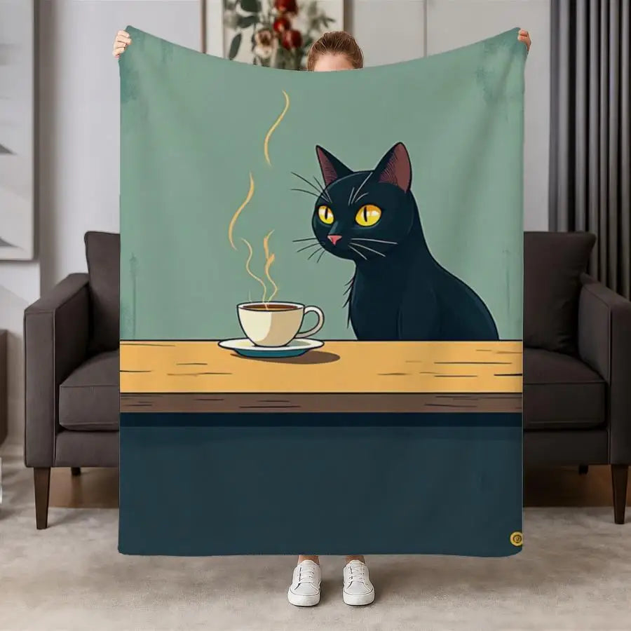 Cozy Black Cat Coffee Flannel Throw Blanket For Everyday Use