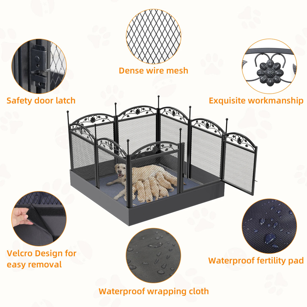 Bingopaw Foldable Metal Dog Playpen With Gate And Fertility Mat