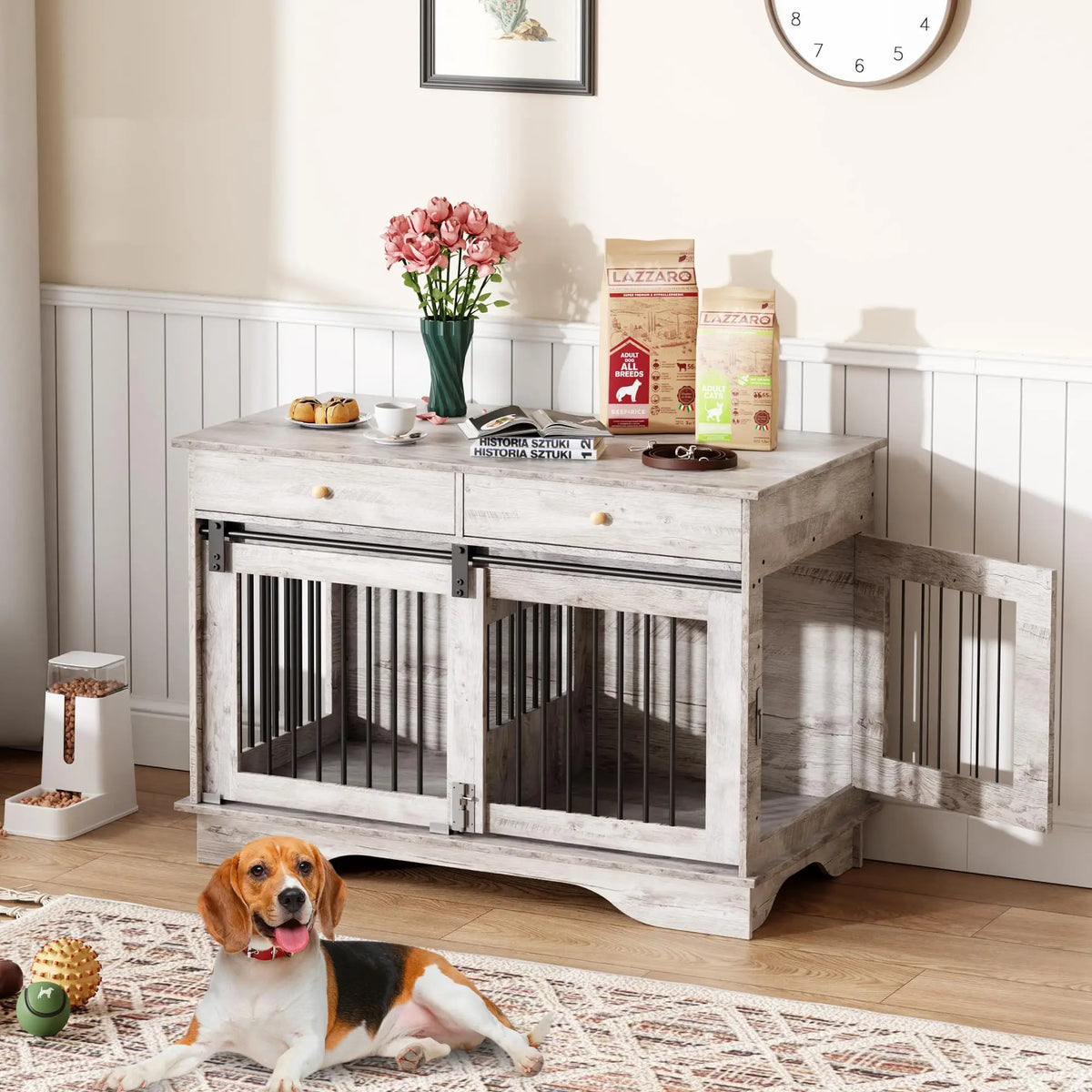 Premium Wooden Dog Crate Furniture With Dual Storage Drawers