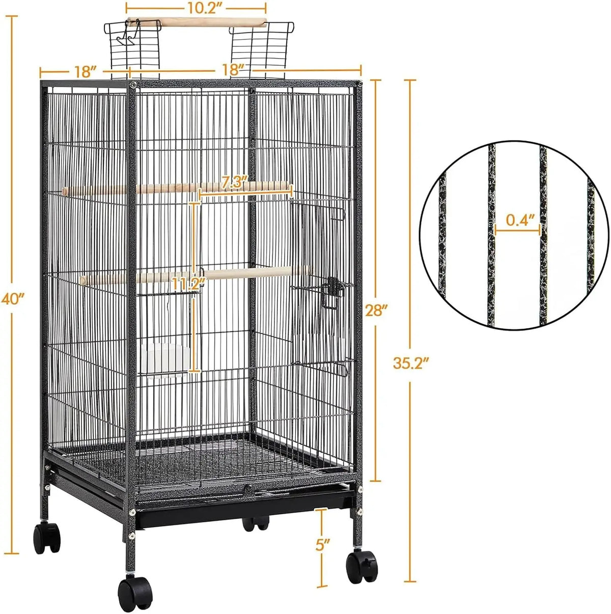 HiMISS Open Top Bird Cage With Rolling Stand And Tray