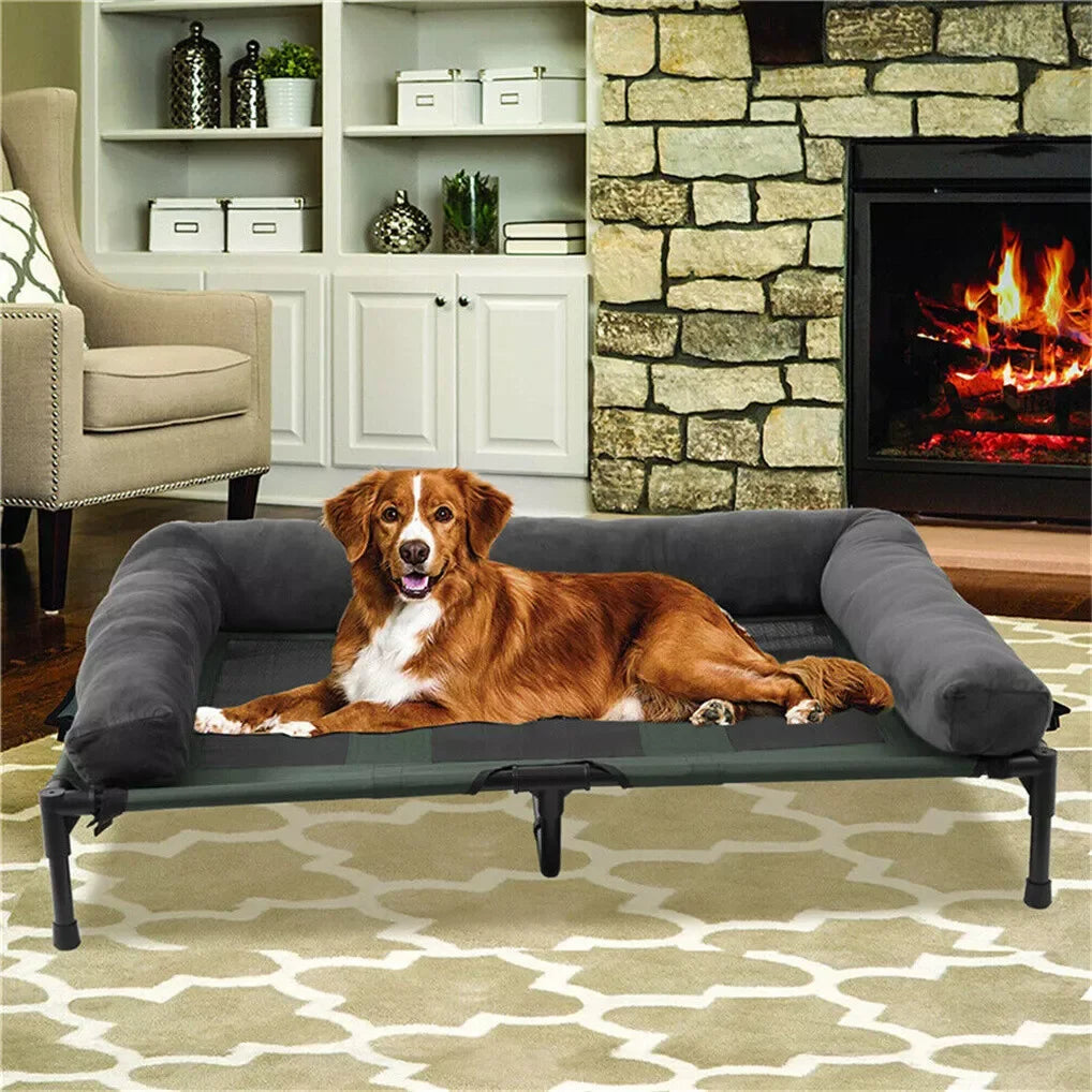 BINGOPAW Elevated Cooling Dog Bed With Detachable Plush Bolster
