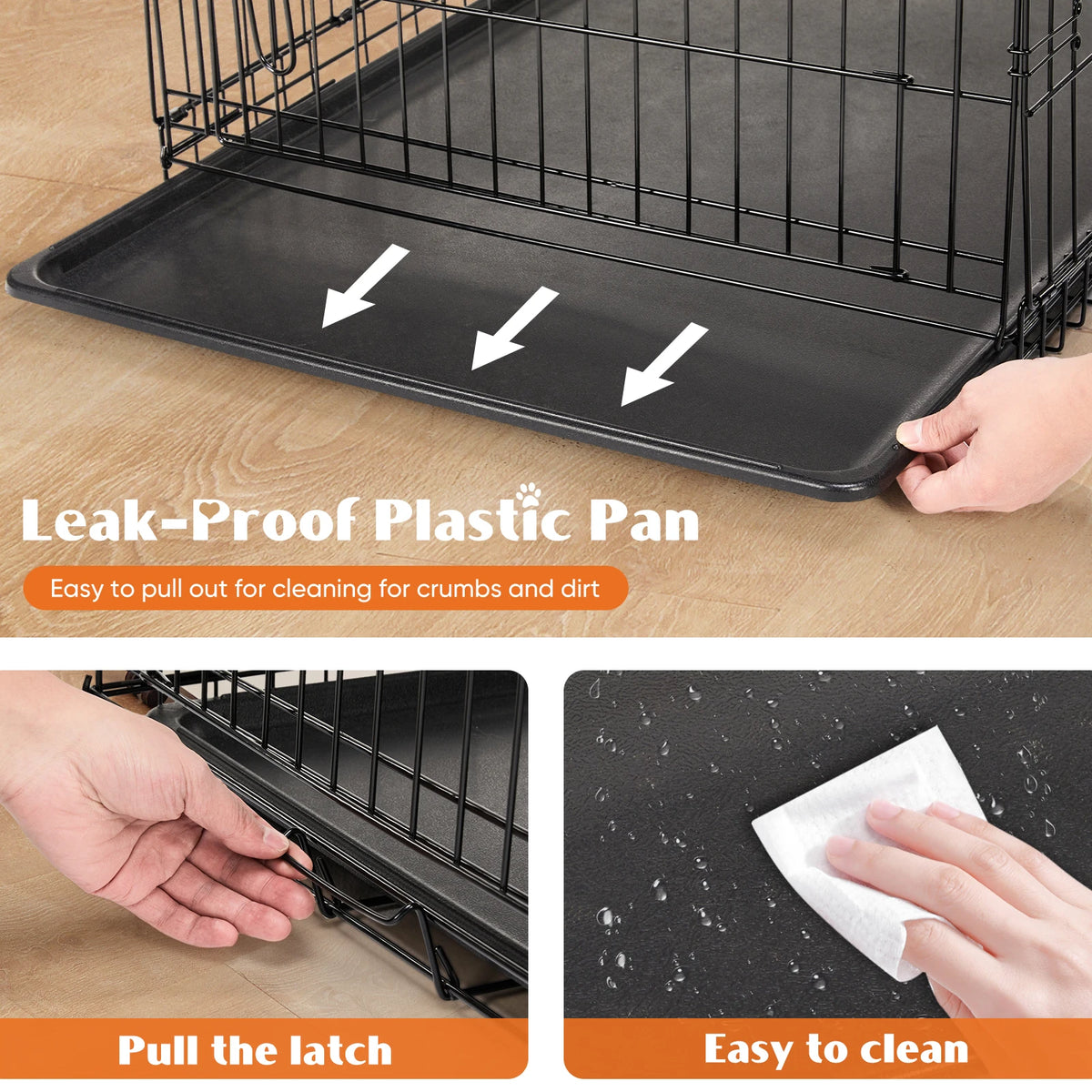 JHK Double Door Metal Wire Dog Kennel With Leakproof Tray