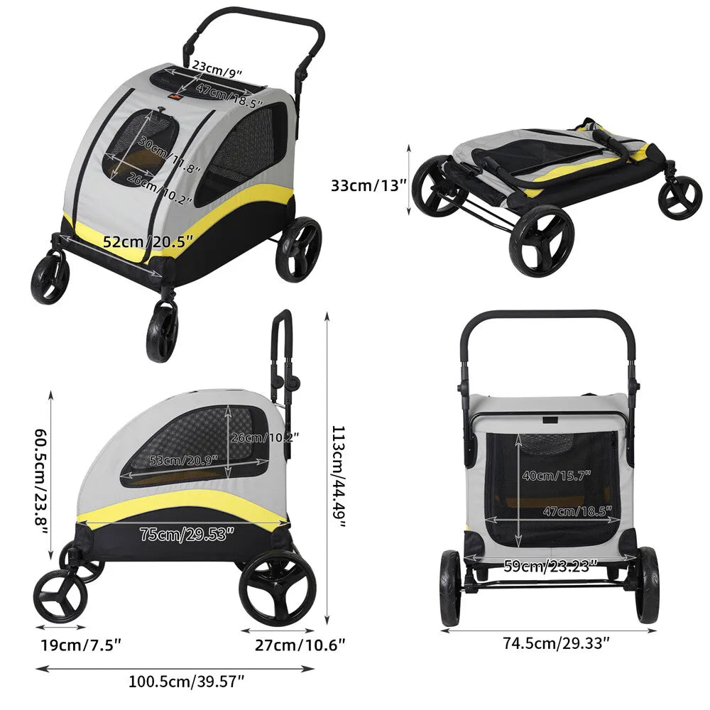 Premium Foldable Four Wheel Dog Stroller For All Pets