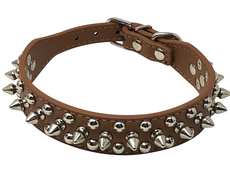 Studded Spiked Faux Leather Dog Collar With Adjustable Rivet Design