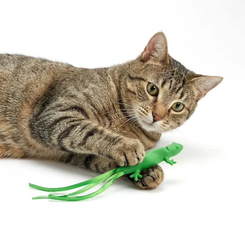 Catnip Infused Rubber Lizard Cat Toy With Playful Ribbons