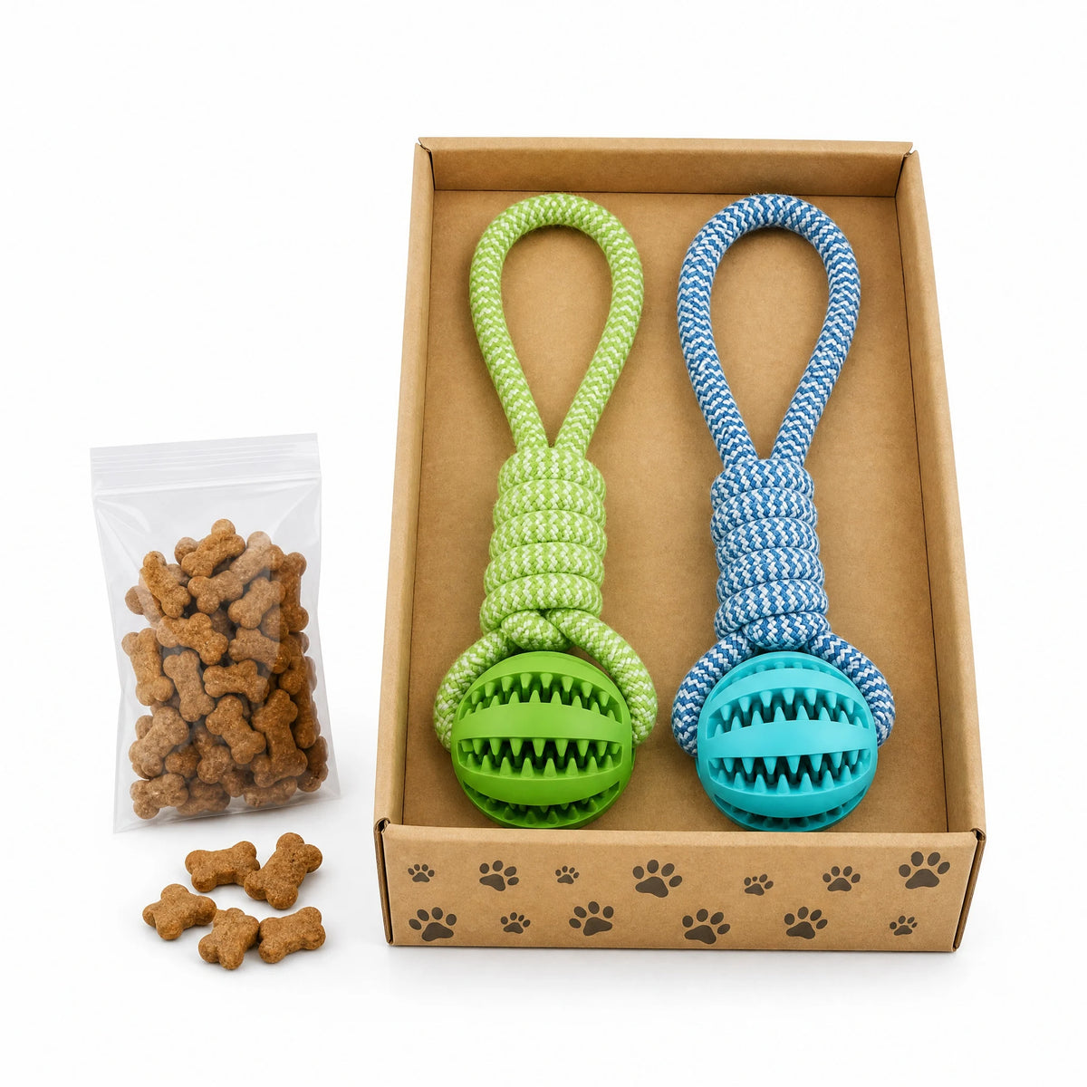 Interactive Rubber Dog Treat Dispensing Ball And Rope Chew Toy