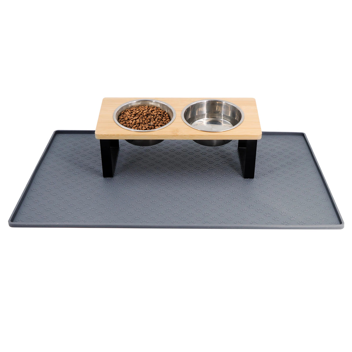 Stainless Steel Elevated Cat Food Bowl With Wooden Stand
