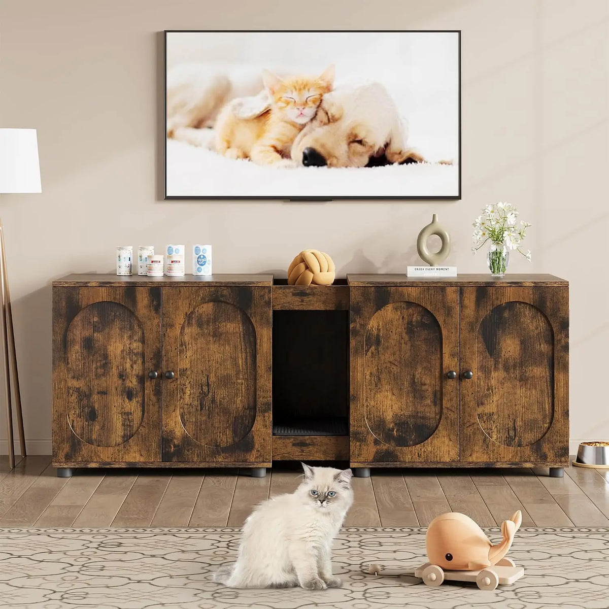 Garvee Double Cat Litter Box Enclosure Furniture With Storage