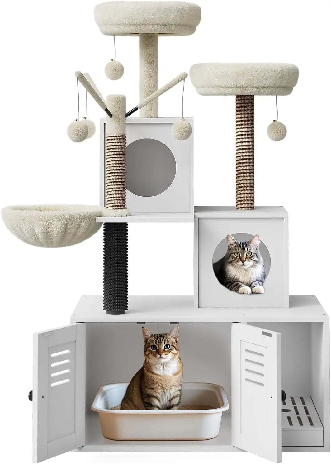 Garvee Cat Tree With Hidden Litter Cabinet, Hammock And Perches