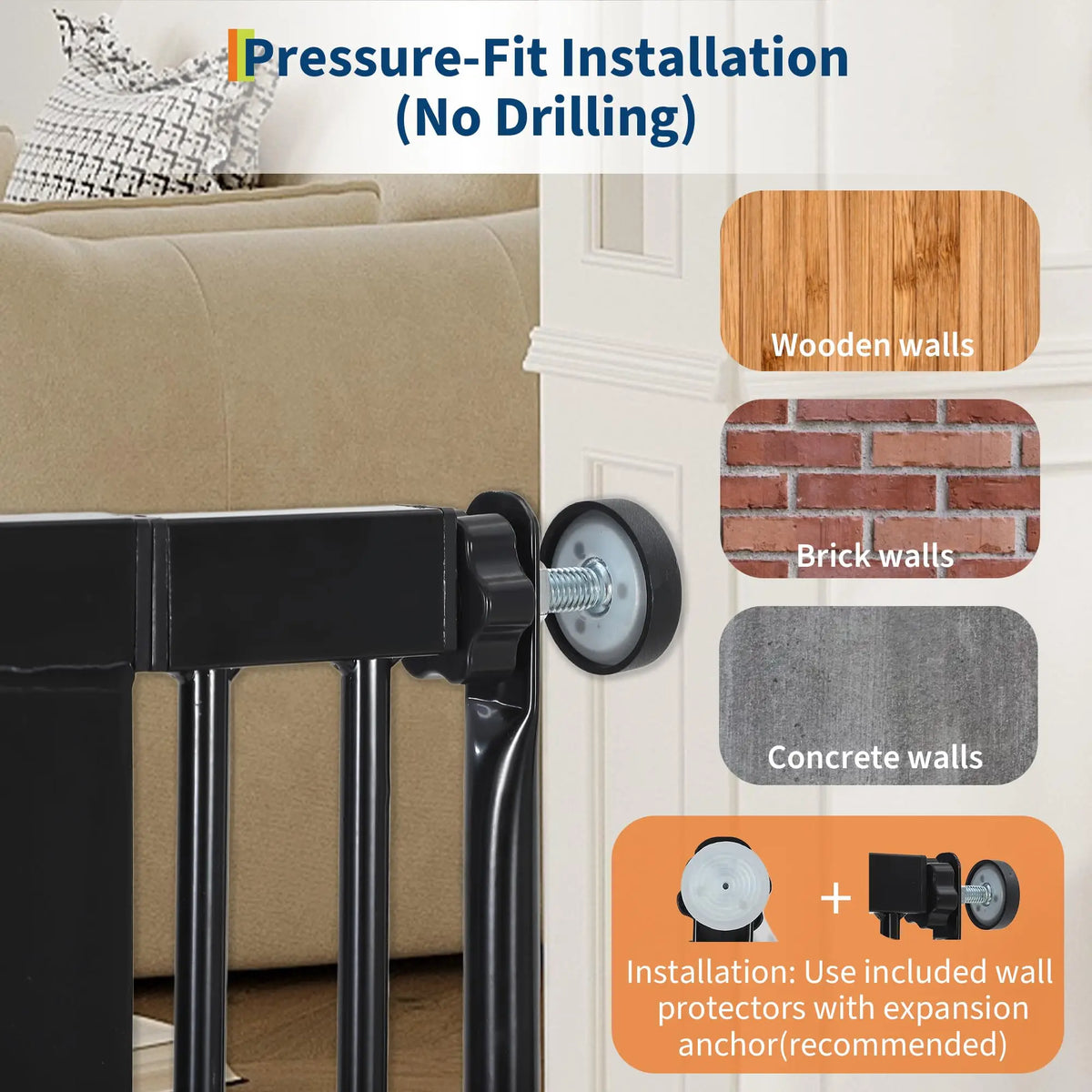 HiMISS Adjustable Extra Tall Cat Gate With Secure Mount Door