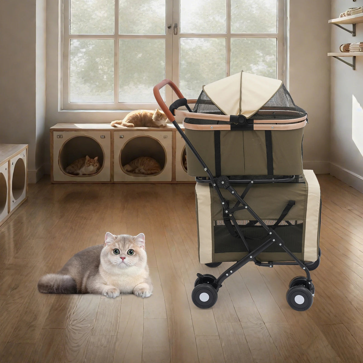 Bymaocar Foldable Pet Stroller With Safety Locks And Sunshade