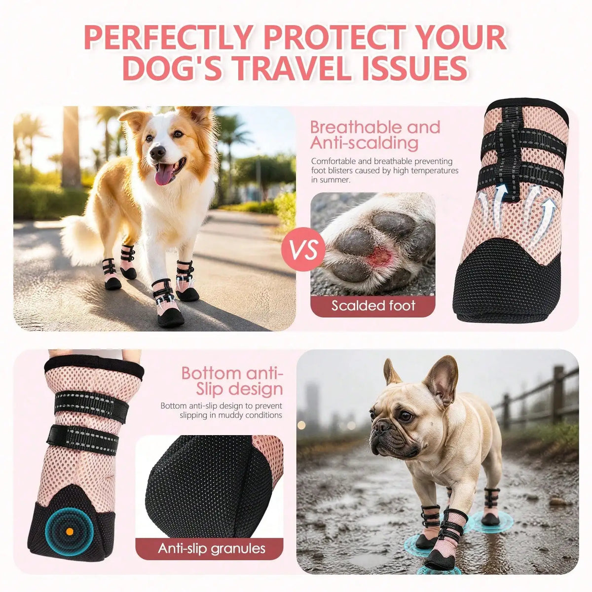 Breathable Mesh Dog Shoes With Non Slip Reflective Straps