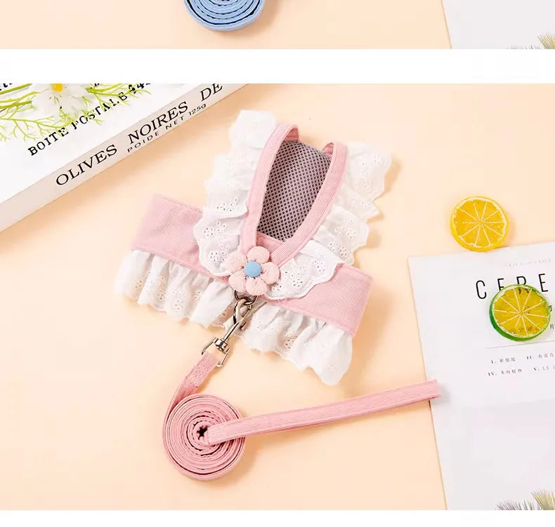 Adjustable Lace Flower Harness Leash for Rabbits and Guinea Pigs