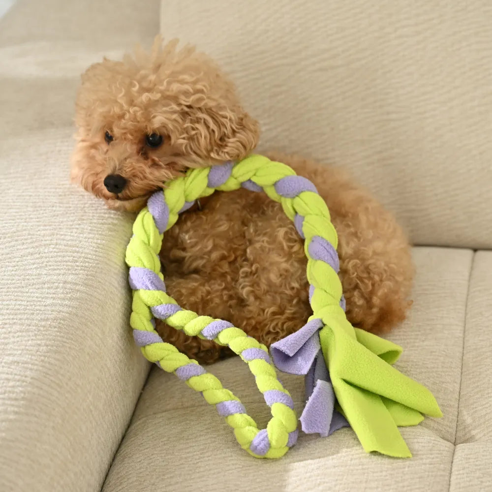 12PCS/Carton Dog Rope Tug Toys Durable Woven Plush Chew Rope Interactive Tug of War Toy with Loop Handle for Puppies Dogs