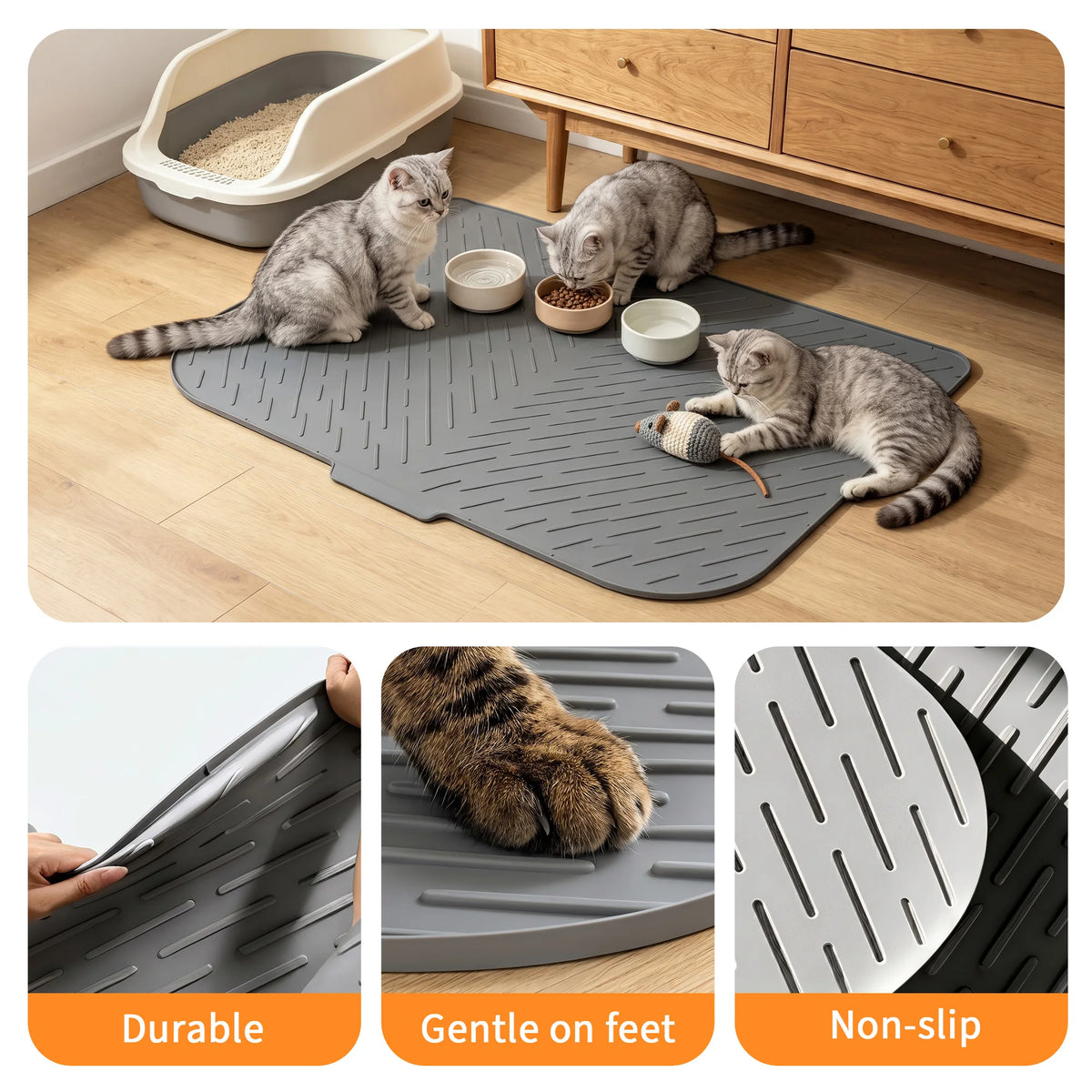 Large Cat Litter Mat Silicone Extra Large Multi-Cat Spill Proof Waterproof Non-Slip Durable Cat Litter Tray Mat for Multiple Cats