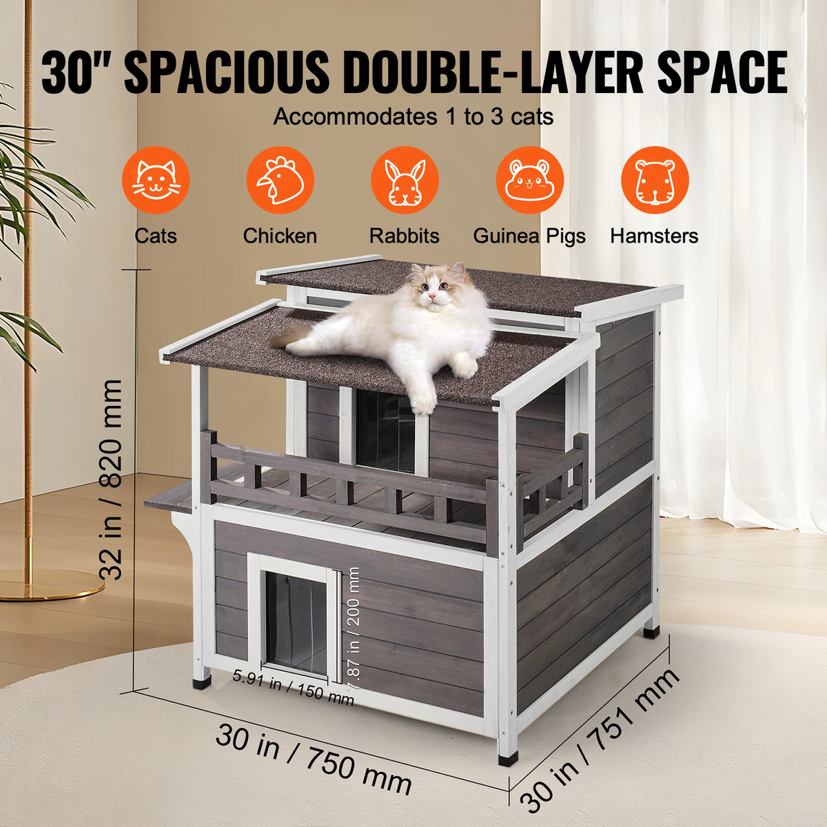 Two Story Cedar Cat House With Balcony And Weatherproof Roof