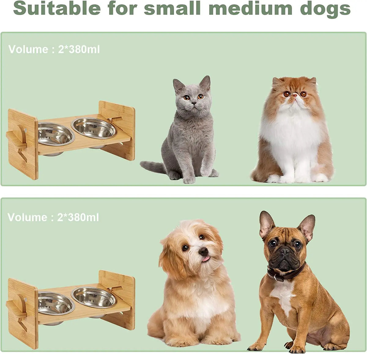 Adjustable Wooden Raised Cat Bowl Stand With Stainless Dish