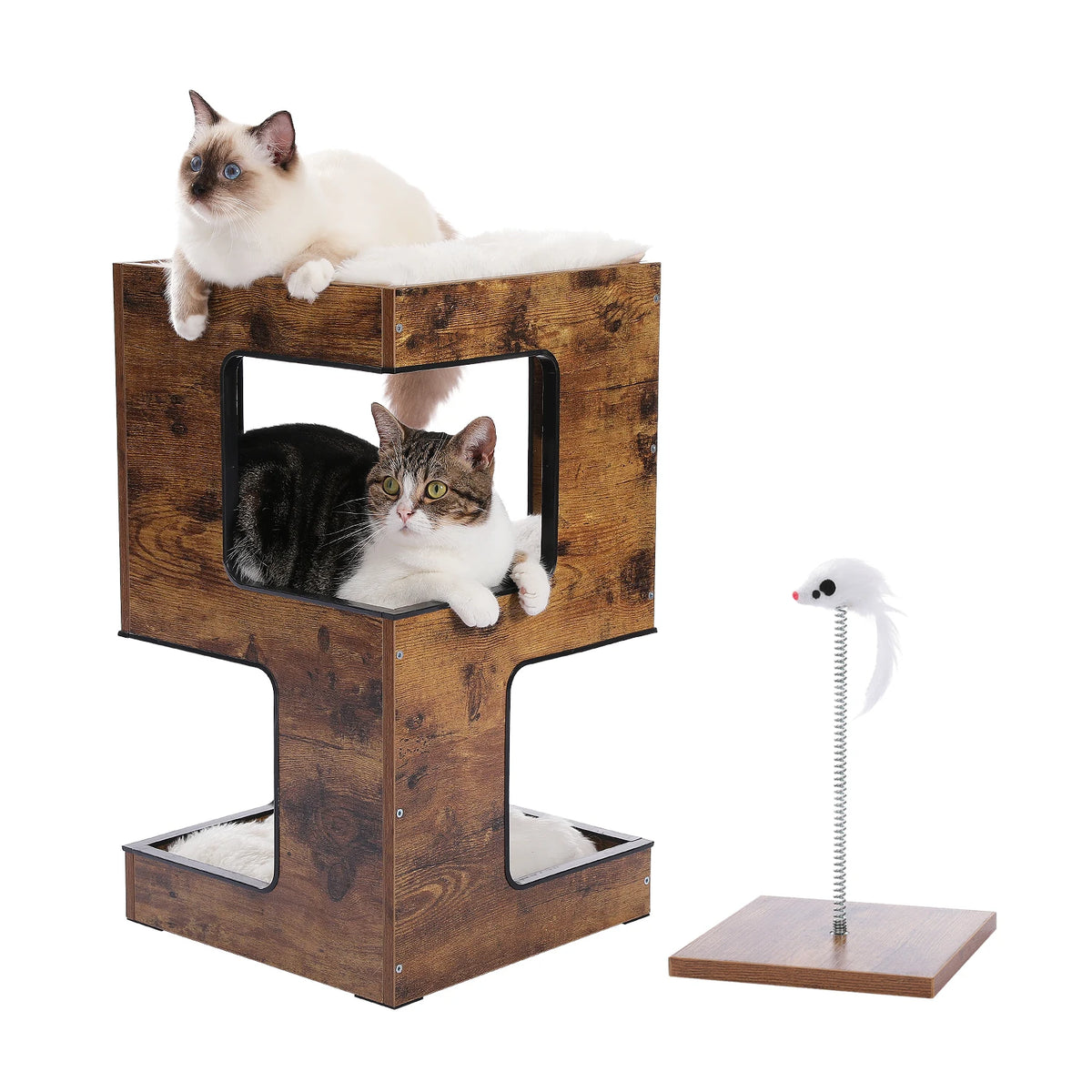 PAWZ Road Wood Cat Condo Tower With Removable Scratching Pad