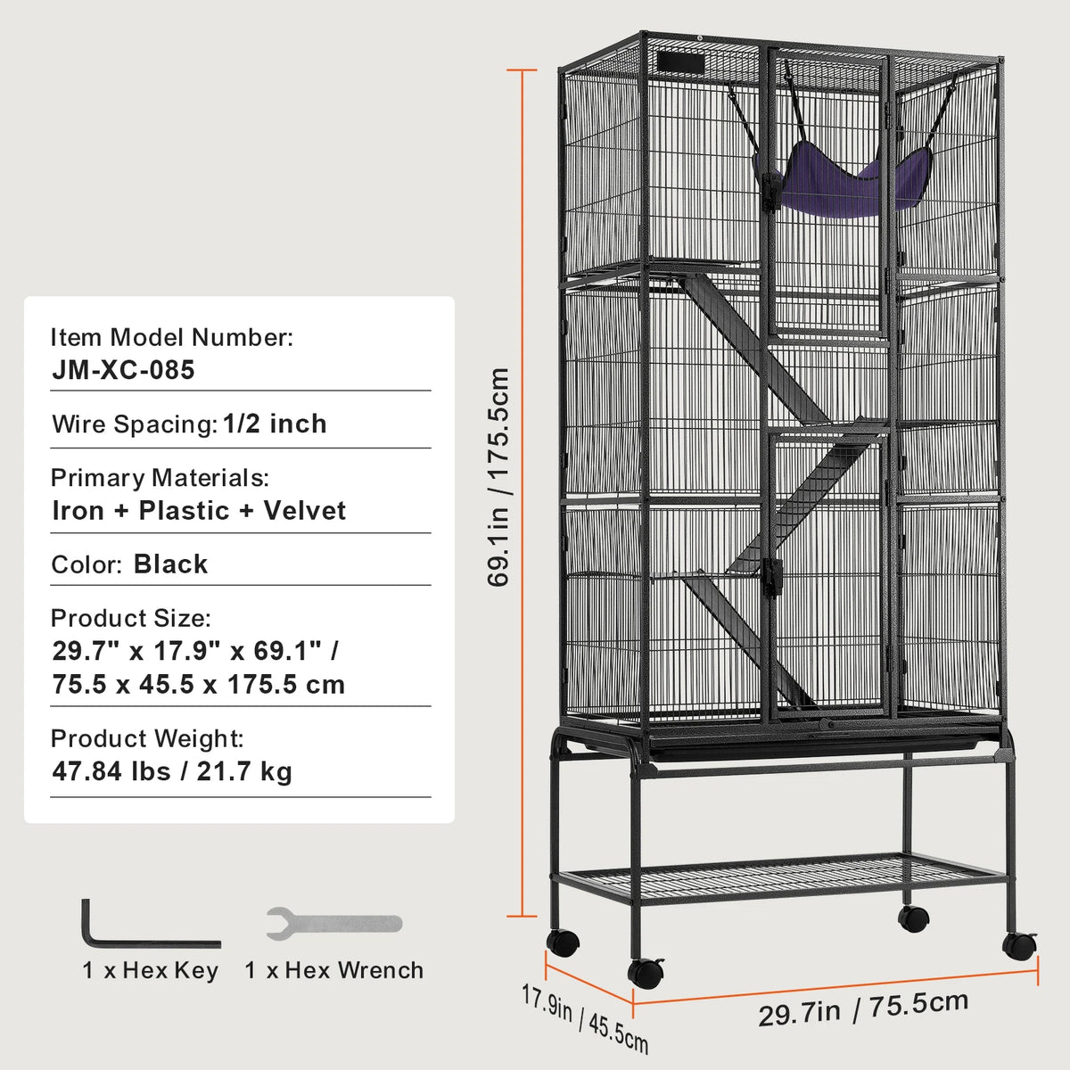 SucceBuy 4 Tier Rolling Metal Ferret Cage for Small Animals