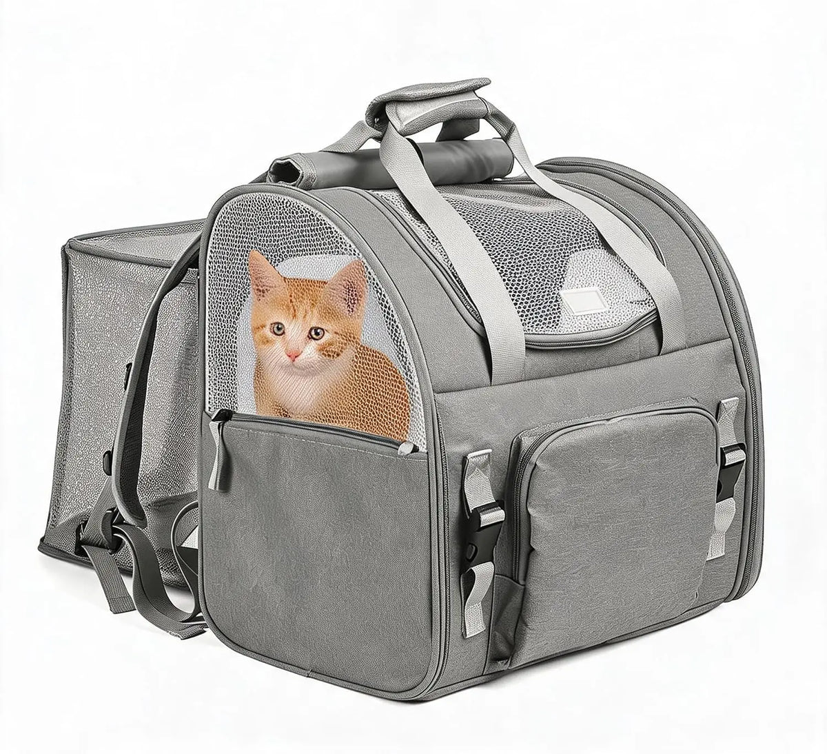 Durable Expandable Mesh Cat Carrier Nylon Travel Backpack