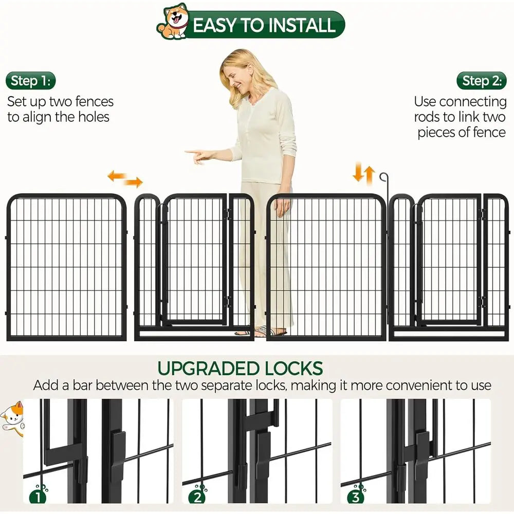 32in 16-Panel Metal Dog Playpen ence or Indoor Yard RV Camping | Heavy-duty Rustproo e with Secure Door, Tool-ree Assembly, olda