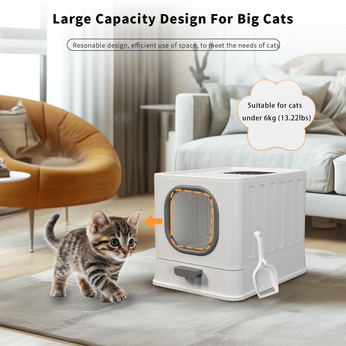 Enclosed Top Entry Cat Litter Box with Scoop and Easy Cleaning Drawer