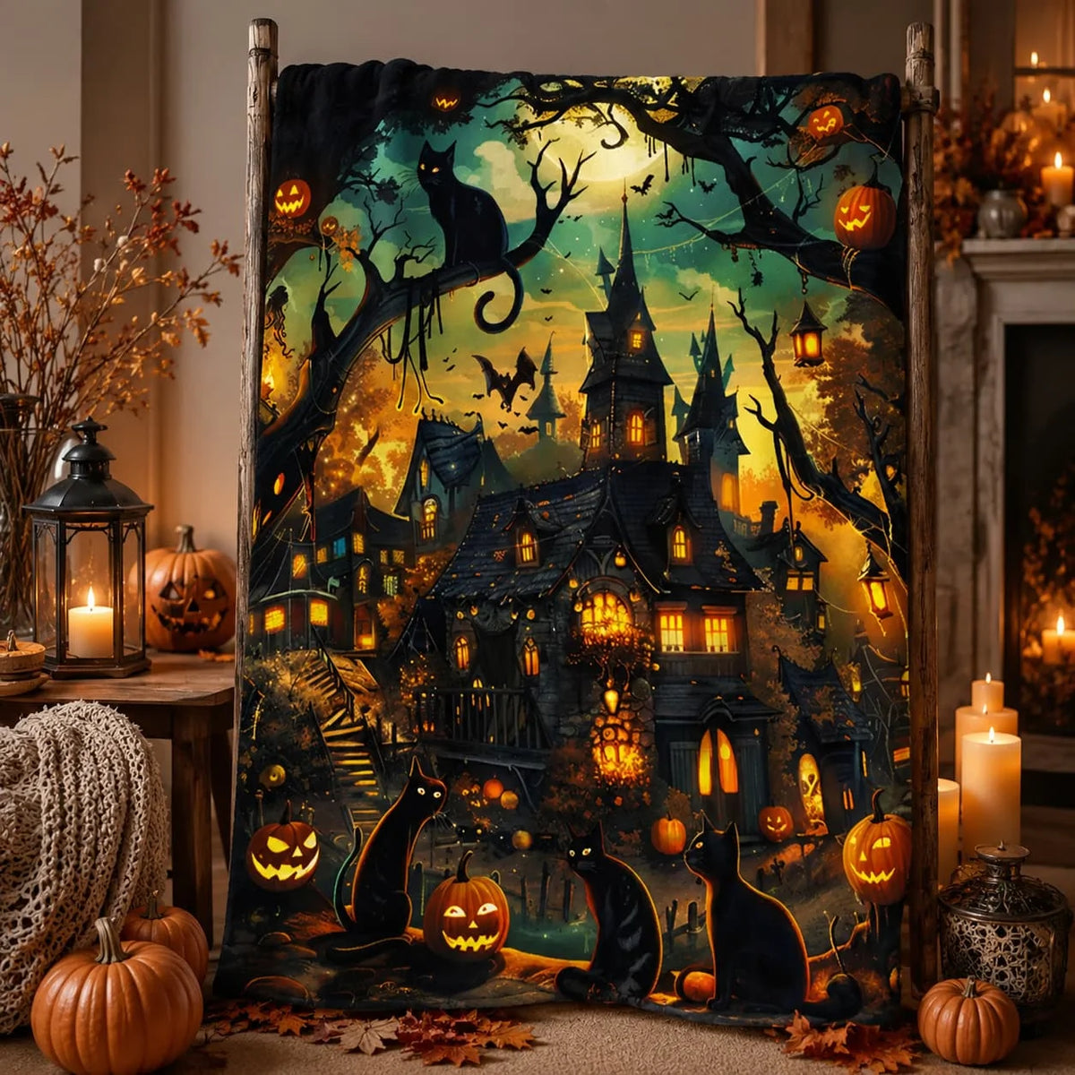 Pumpkin Cat Halloween Sherpa Throw Blanket For Home Decor