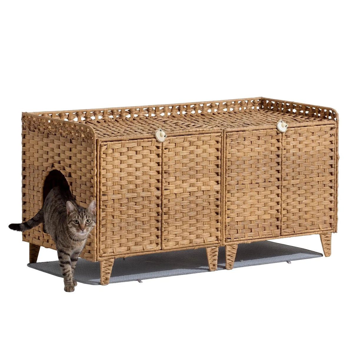 DishyKooker Rattan Hidden Litter Box Enclosure For Two Cats
