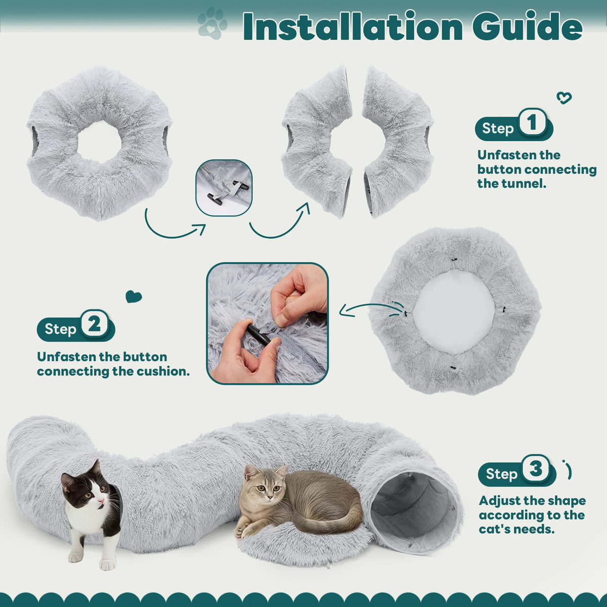 JHK Multifunctional Doughnut Cat Tunnel Bed Plush Washable Playground