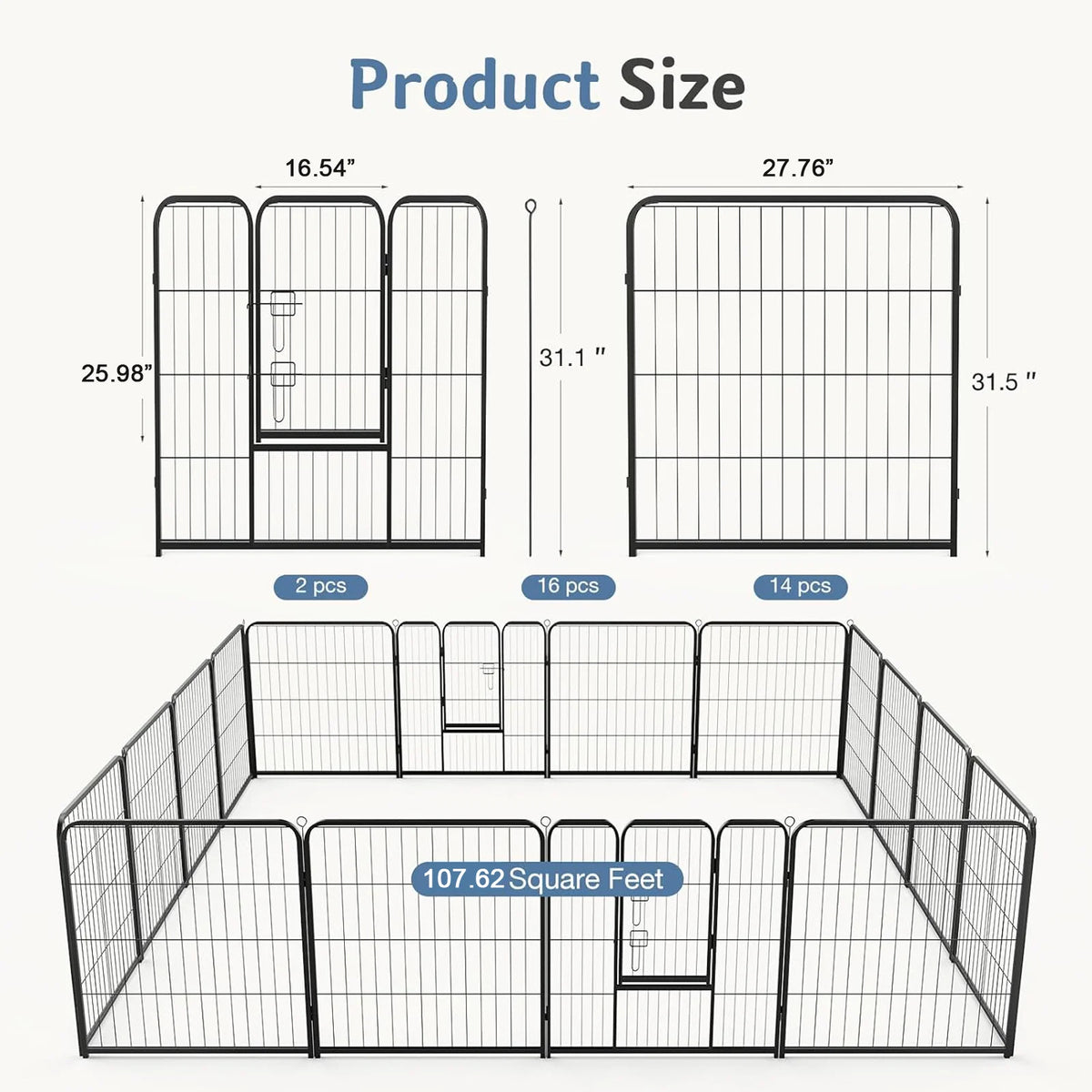JHK Durable Foldable Metal Dog Playpen For Outdoor Use