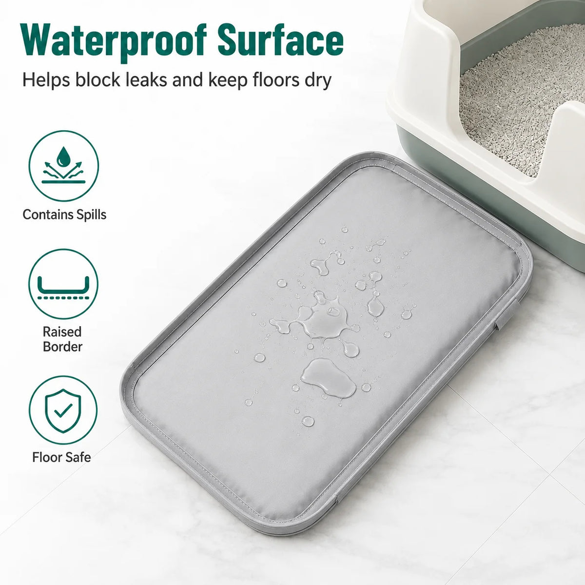 Cumrige Cat Litter Trapping Mat For Kitty Litter Box, Non‑Slip Washable Pet Cat Sand Catcher Pad, Waterproof Urine‑Proof Floor Protector Mat For Indoor Cat House Keeping Sand Neat