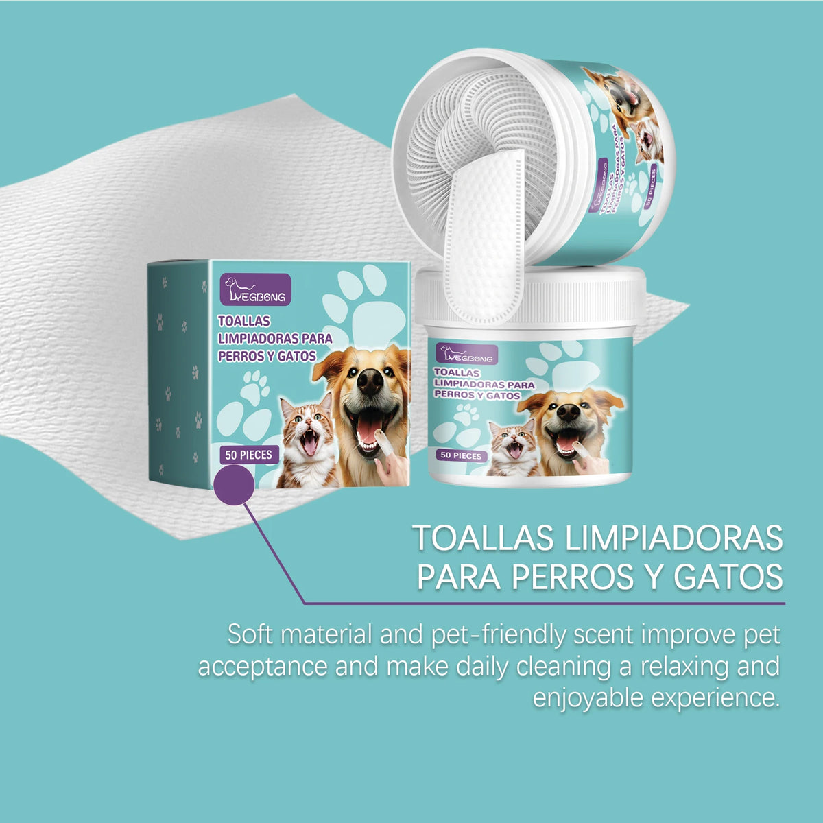 50PCS Pet Dental Cleaning Wipes Gentle Remove Teeth Stains Prevent Plaque & Tartar Refreshing Eliminate Bad Breath Non-irritating Gum Care Pet Dental Cleaner Finger Cots