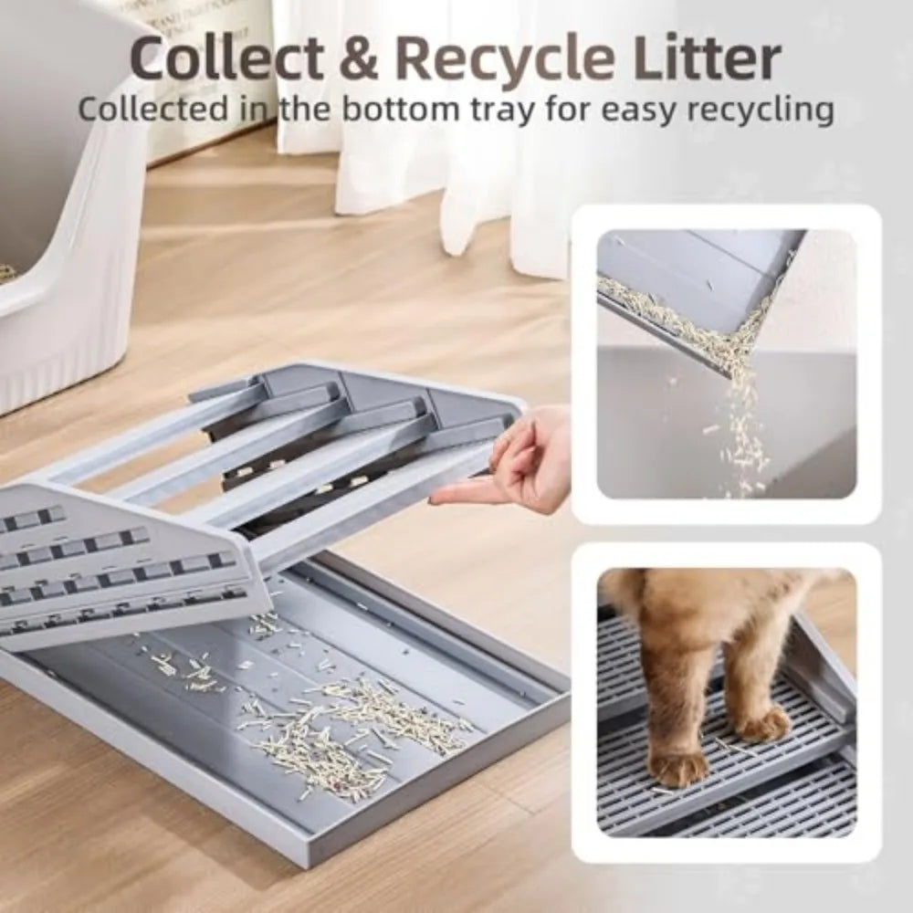 Adjustable Litter Box Step, Elevated Cat Ramp/Stairs with Filter Function, Anti-Tracking, Easy to Clean, Fits Automatic Litter Boxes, for Small & Elderly Cats, Non-Slip(Grey)