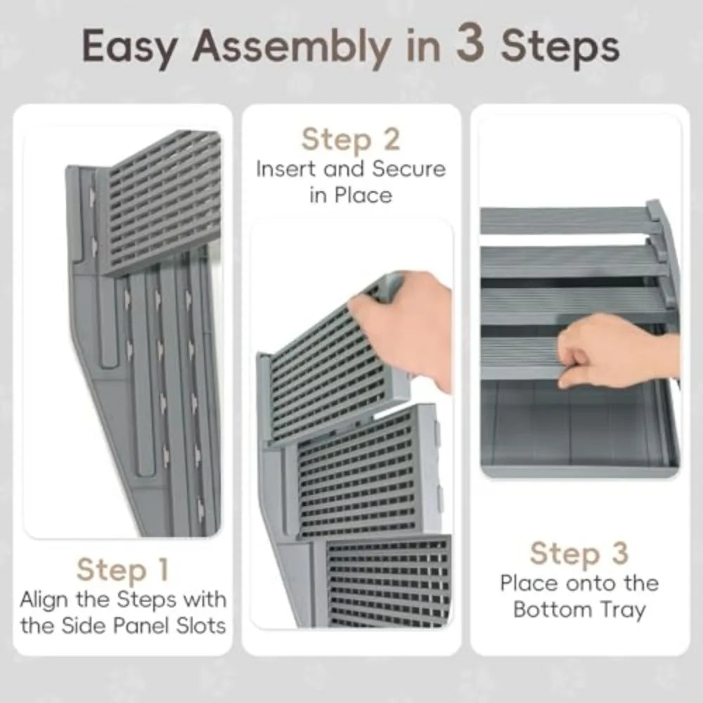 Adjustable Litter Box Step, Elevated Cat Ramp/Stairs with Filter Function, Anti-Tracking, Easy to Clean, Fits Automatic Litter Boxes, for Small & Elderly Cats, Non-Slip(Grey)