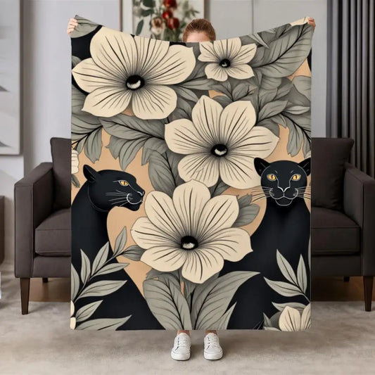 Panther Floral Flannel Throw Blanket Soft Warm Vintage For Home