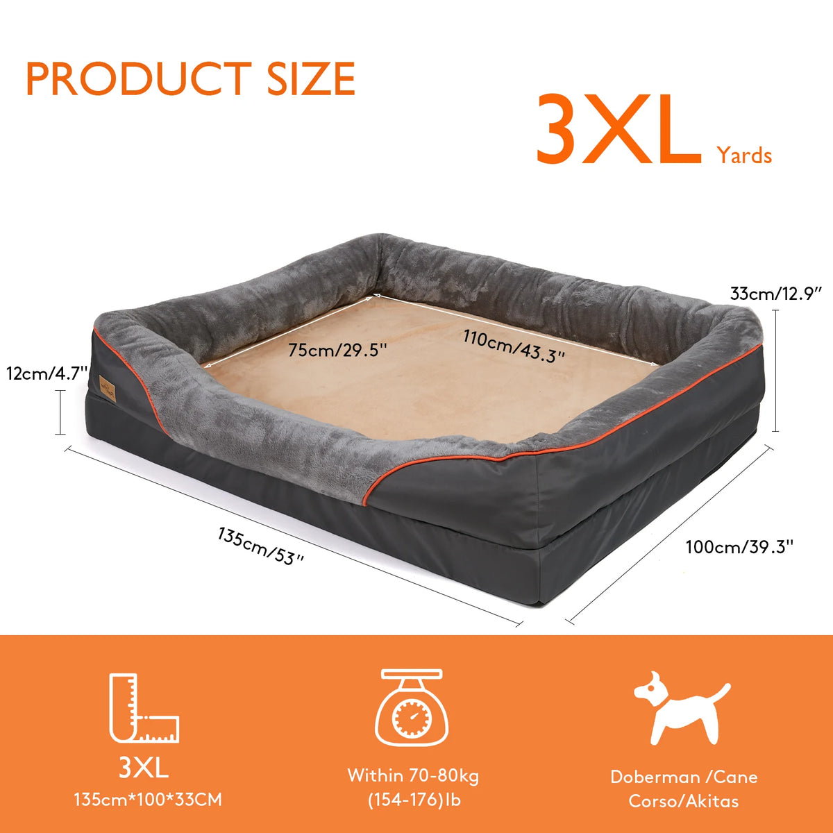 Bingopaw Large Dog Bed Removable Washable Fleece Cover