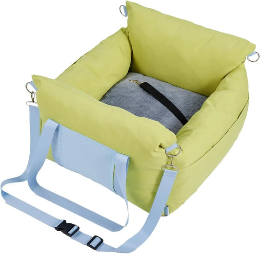 Waterproof Dog Car Seat Booster for Small Dogs, Green, 60*50*33 cm Elevated Travel Bed/Carrier with Safety Tether, Headrest Strap, Storage Pockets