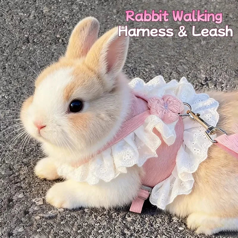 Adjustable Lace Flower Harness Leash for Rabbits and Guinea Pigs