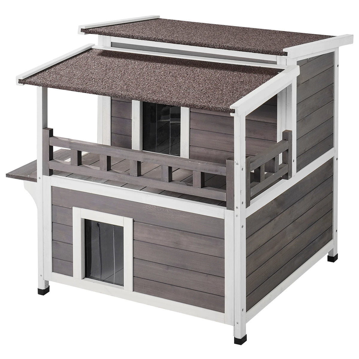 Two Story Cedar Cat House With Balcony And Weatherproof Roof