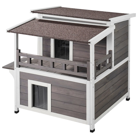 Two Story Cedar Cat House With Balcony And Weatherproof Roof