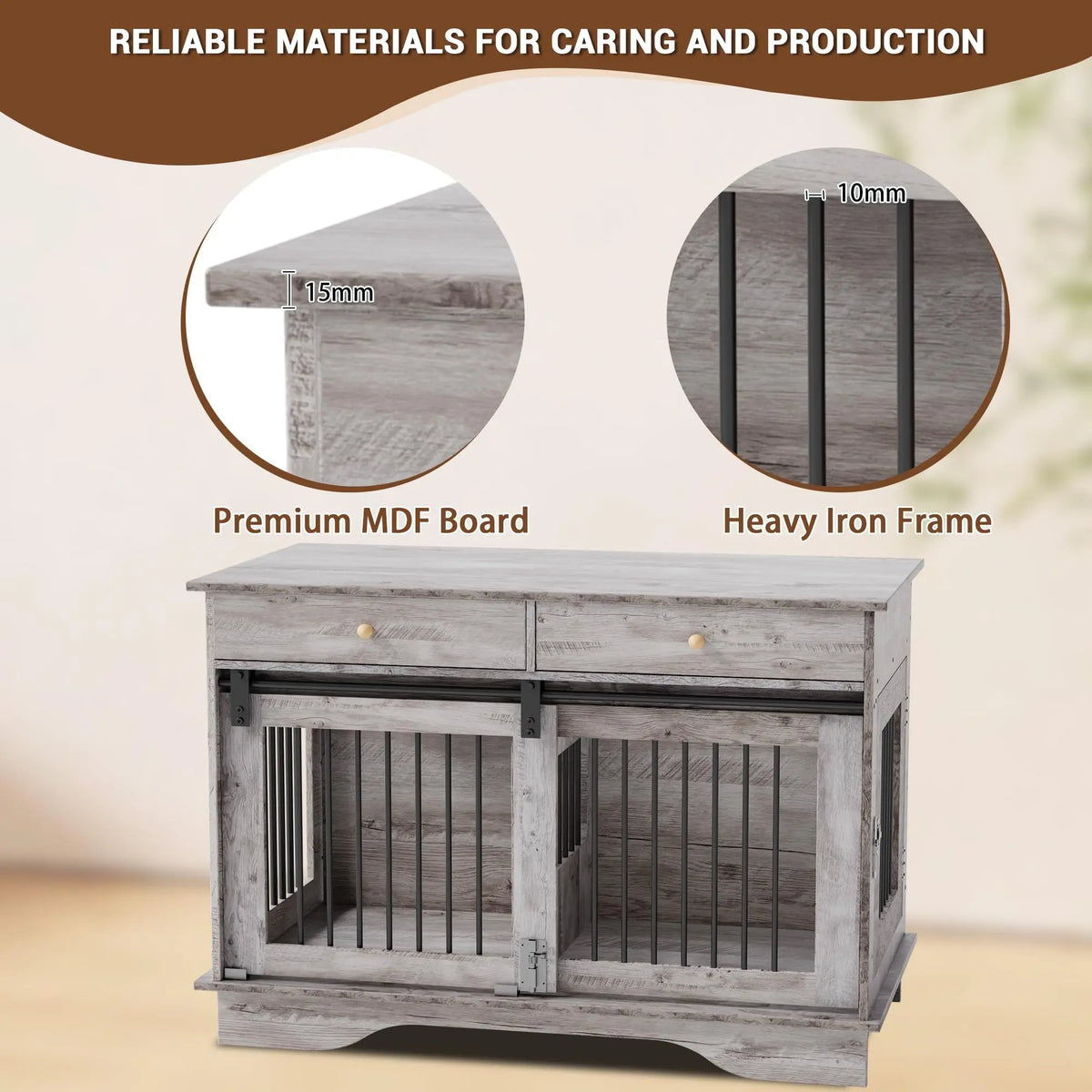 Premium Wooden Dog Crate Furniture With Dual Storage Drawers