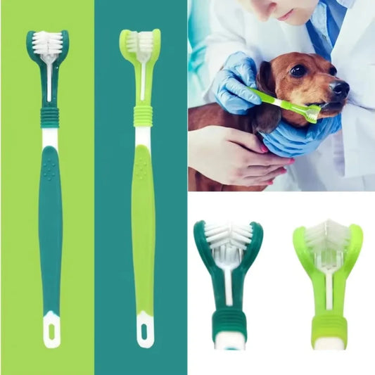 3-Sided Pet Toothbrush Dogs Cats Removes Tartar Freshens Breath