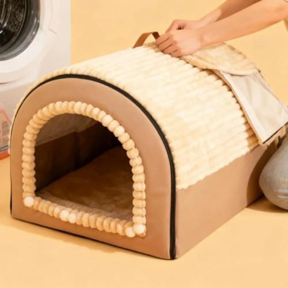 Washable Cat Cave Bed With Removable Plush Cushion