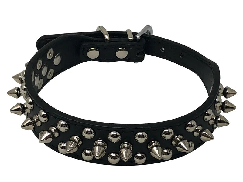 Studded Spiked Faux Leather Dog Collar With Adjustable Rivet Design