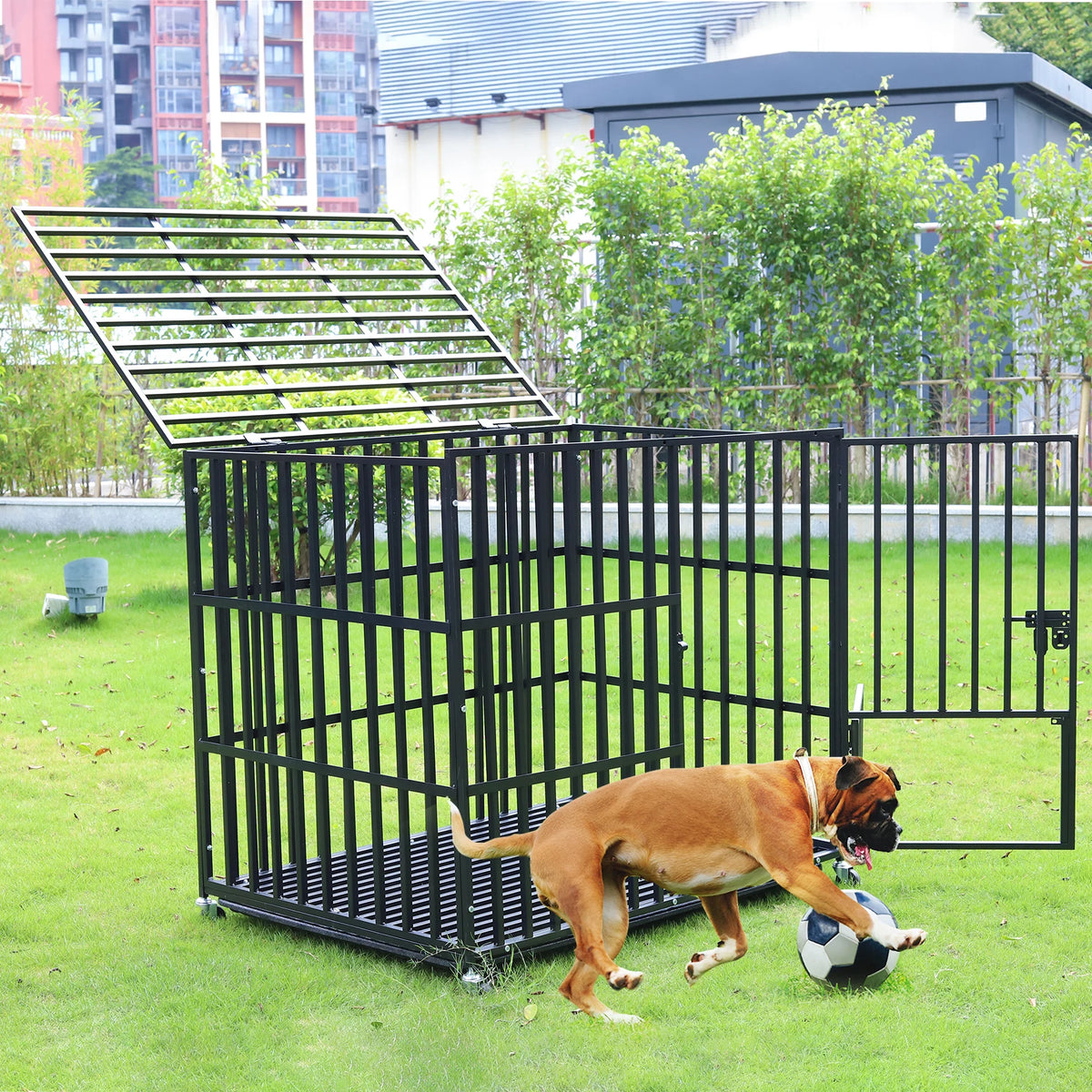 Bingopaw Heavy Duty Metal Dog Crate With Four Wheels
