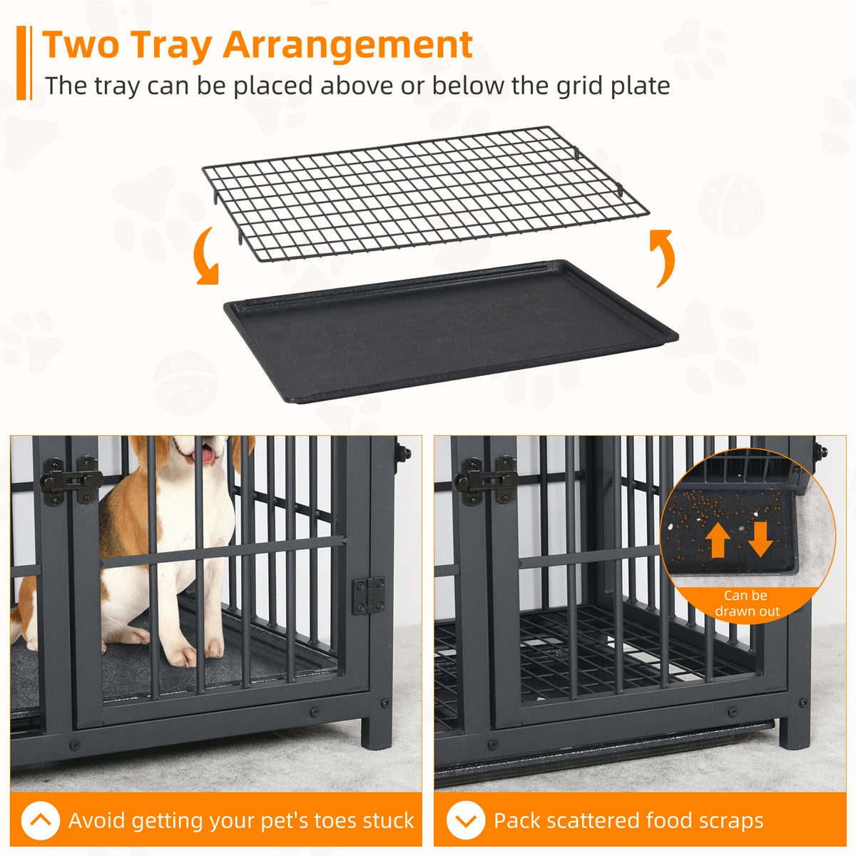 Metal And Wood Dog Crate End Table With Removable Tray