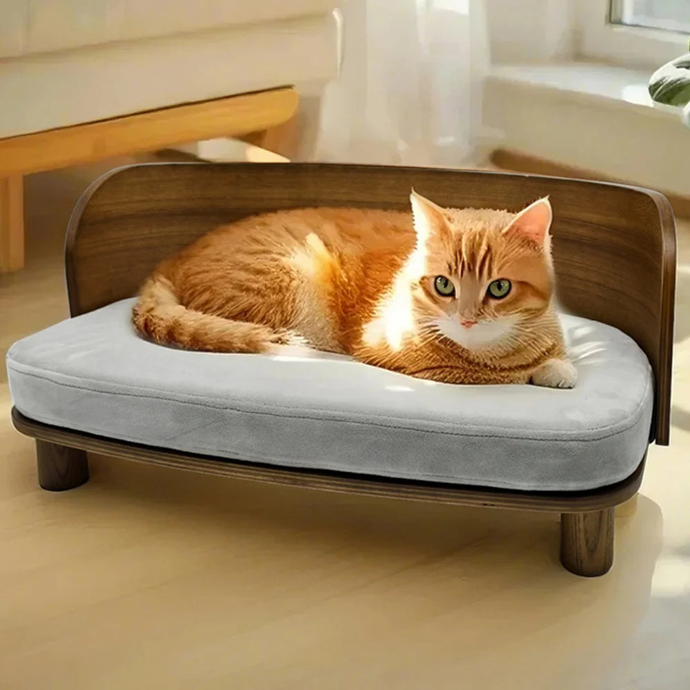Borwart Eucalyptus Wood Elevated Pet Sofa Bed With Cushion