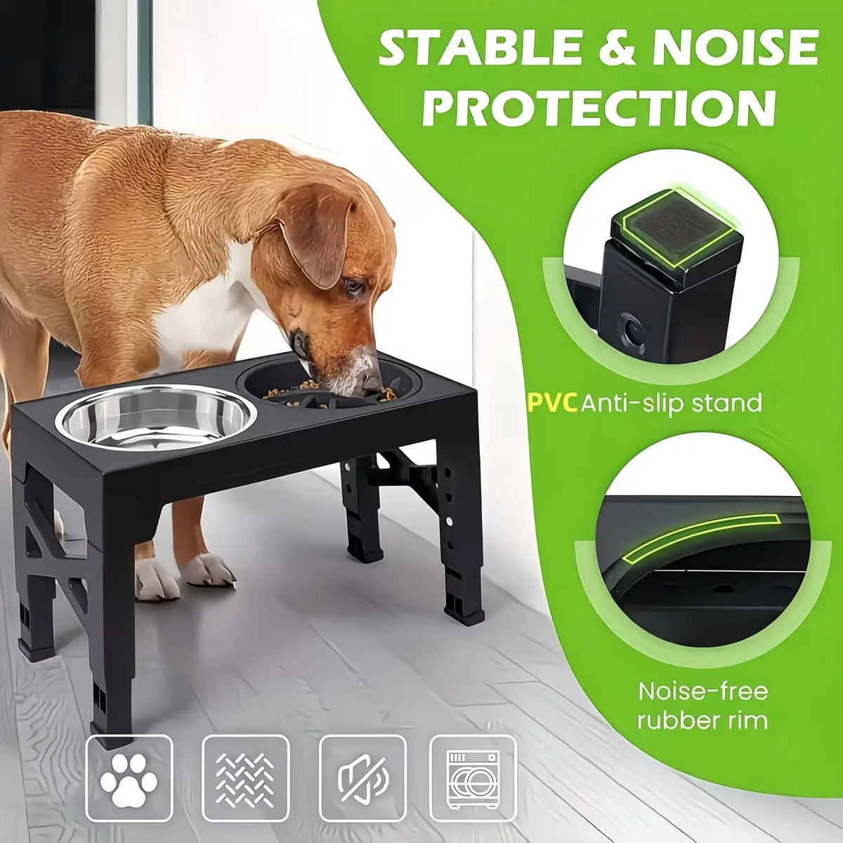 Adjustable Height Elevated Dog Bowl Stand With Stainless Steel Bowls